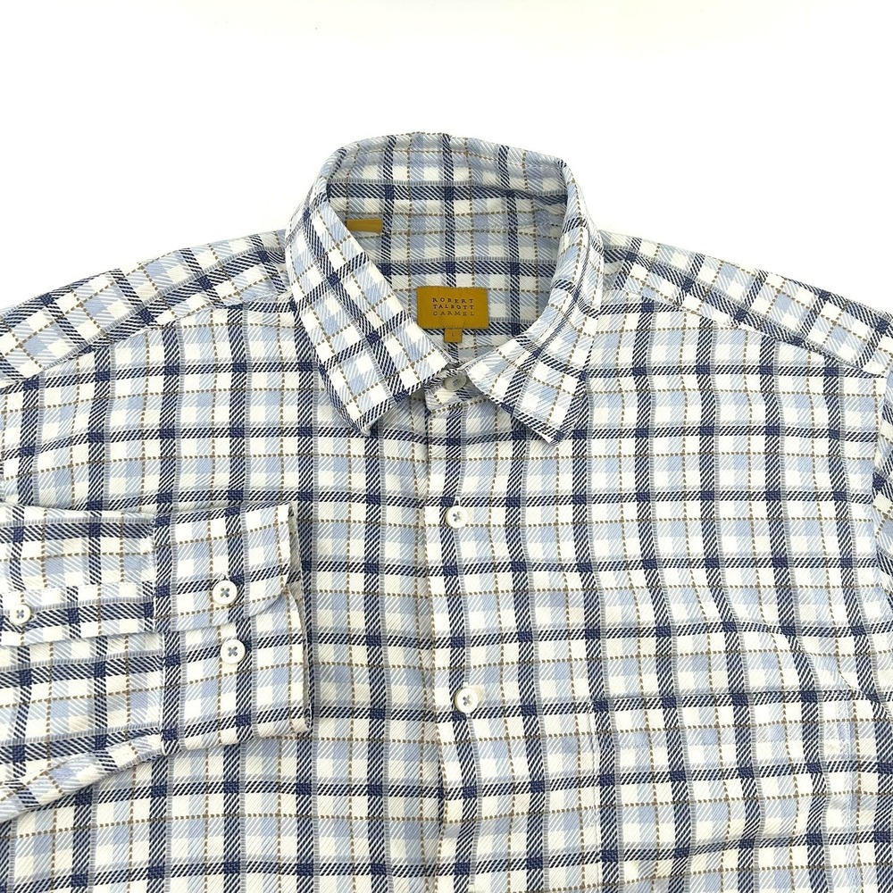Robert Talbott Carmel Mens Large Blue White Plaid Cotton Button Down Shirt